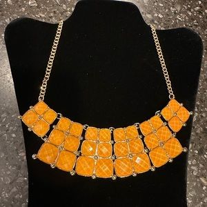 AVON Sunset Statement Necklace-Goldtone Embellished w/ Faceted Faux Stones 20"L.